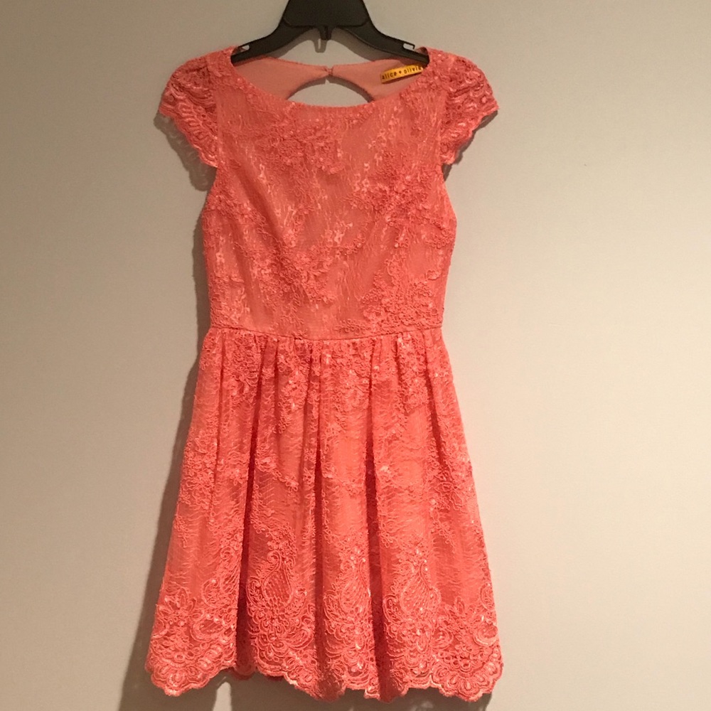 Alice and Olivia coral colored knee length dress